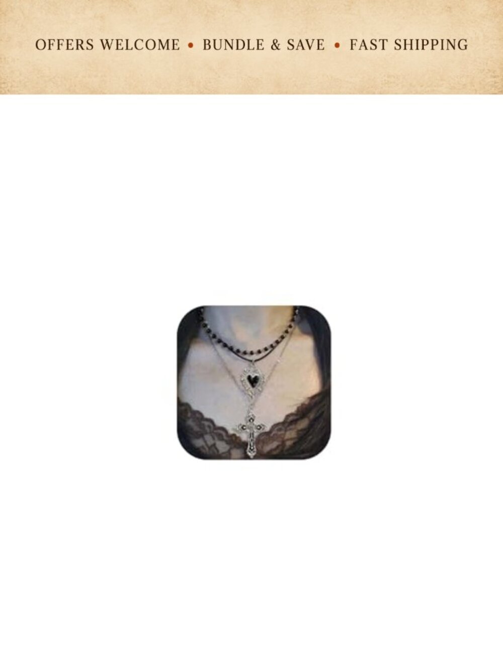 Gothic Layered Necklace Cross Heart Pendant Figaro Chain Women's Jewelry